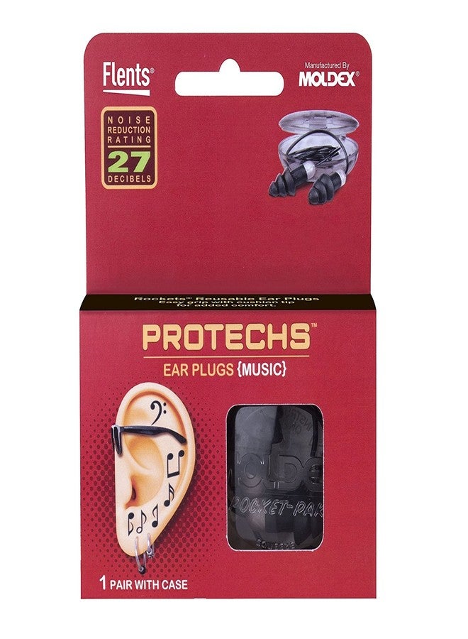 سدادات أذن موسيقية قابلة لإعادة الاستخدام من فلينتس بروتيكس، مثالية للحفلات الموسيقية، تقلل الضغط والضوضاء المحيطة، زوج واحد مع علبة بحجم مناسب للسفر، سهلة الاستخدام ومريحة، معدل تقليل الضوضاء 27، أسود، صنع في الولايات المتحدة الأمريكية